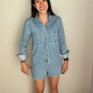 Denim long sleeve romper